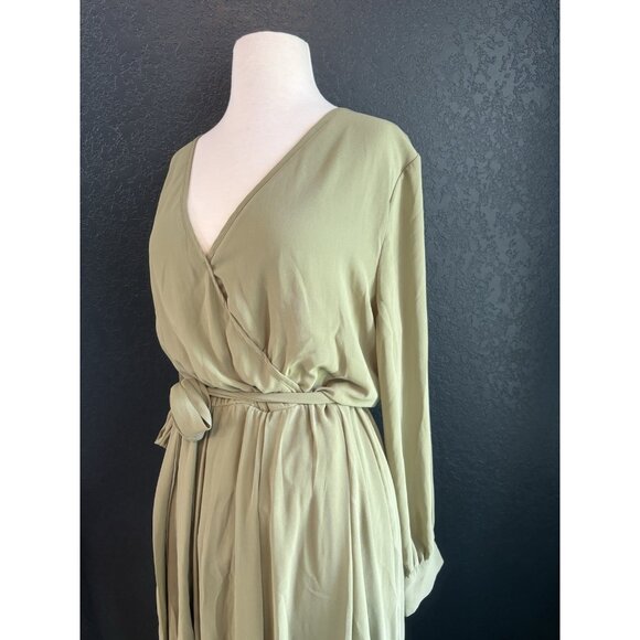 Baltic Born Olive Sage Green Maxi Dress Sz 2X Flowy With Sash - Picture 5 of 12